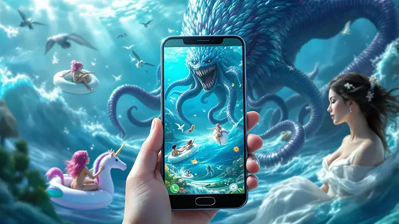 Visual bawah laut untuk sesi permainan tembak ikan mobile