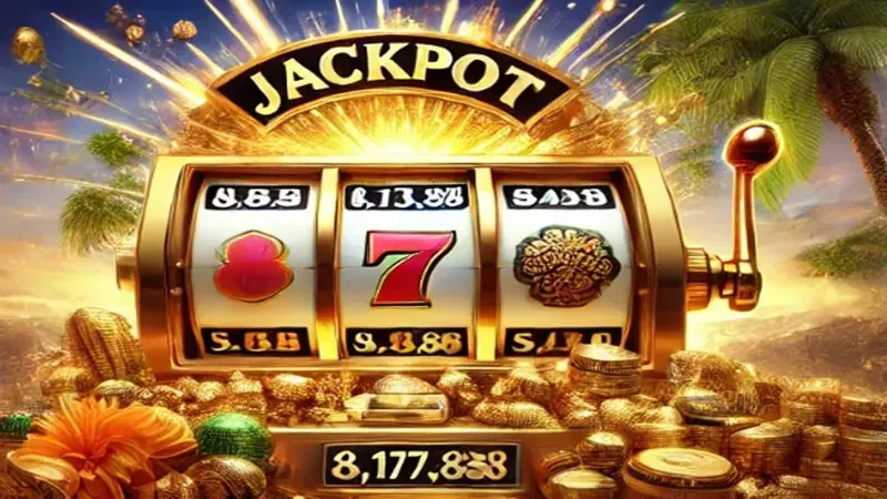 Reel slot digital dengan simbol bonus pada layar permainan